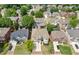 Beautiful aerial view of the brick and siding home in a neighborhood with a well-manicured lawn and mature trees at 2311 Norbury Se Cv, Smyrna, GA 30080