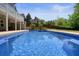 Backyard pool surrounded by concrete decking and lush landscaping, perfect for outdoor relaxation and entertaining at 526 Lost Creek Dr, Woodstock, GA 30188