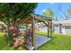 A serene backyard with a covered patio adorned with string lights, beautiful flowers, and a lush green lawn at 873 United Se Ave, Atlanta, GA 30312
