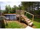 Backyard with an above ground pool, wooden stairs and deck at 142 Susie Creek Ln, Villa Rica, GA 30180