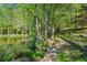 Scenic view of a tranquil pond surrounded by lush trees and greenery with a small dock at 2095 Southers Cir, Suwanee, GA 30024