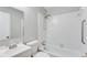 Bathroom featuring a shower-tub combo with updated vanity and sink at 5032 Central Church Rd, Douglasville, GA 30135