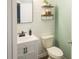 This half bathroom features stylish shelving above the toilet, a modern sink, and fresh paint at 175 Diamond Ridge Ave, Canton, GA 30114