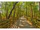 Picturesque wooden boardwalk surrounded by tall trees, perfect for peaceful strolls at 171 Riverview Trl, Roswell, GA 30075