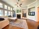 Spacious living room with hardwood floors, natural light, and a cozy fireplace at 311 Carmichael Cir, Canton, GA 30115
