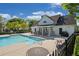 View of the community pool and pool house with ample seating and tables on a bright, sunny day at 4510 Flowering Br, Powder Springs, GA 30127