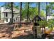 Lush backyard featuring a wooden playset, swing set, and meticulously maintained landscaping at 2648 Kenwood Dr, Duluth, GA 30096