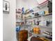 Walk-in pantry with metal shelving, stocked with food items and other household supplies at 2709 Kemp Court, Conyers, GA 30094