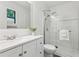 Modern bathroom features a sleek vanity, a glass-enclosed shower, and contemporary fixtures at 151 John Christopher Dr, Alpharetta, GA 30009