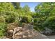 Serene backyard garden area with bench seating and a small pond feature at 374 8Th Ne St, Atlanta, GA 30309