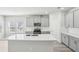 Modern kitchen with grey cabinets, subway tile backsplash and stainless steel appliances at 7757 Sheffield Ter, Fairburn, GA 30213