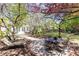 Beautifully landscaped backyard with a patio, mature trees, and lush greenery offers a serene and private outdoor space at 4579 Blakedale Ne Cir, Roswell, GA 30075