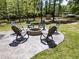 Outdoor stone firepit area with seating, perfect for entertaining and relaxing in a serene, wooded setting at 125 Mayo Rd, Covington, GA 30014