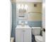 Bathroom showcases a blue tiled backsplash, toilet, and white vanity with silver fixtures at 3648 Peachtree Ne Rd # 2Q, Atlanta, GA 30319