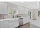 Modern kitchen featuring white cabinets, stainless steel appliances, and a farmhouse sink at 3457 Skyview Dr, Lithia Springs, GA 30122