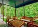 Covered porch has multiple seating areas, a table and overlooks wooded area at 1250 Northcliff Trce, Roswell, GA 30076