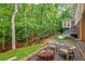 Backyard with mature trees, a fire pit, and an outdoor living space at 1250 Northcliff Trce, Roswell, GA 30076