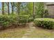 Stone pathway leading through a garden with a gate and greenery at 105 Kingston Mnr, Atlanta, GA 30342
