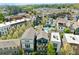 Aerial view featuring a community pool surrounded by townhomes in a residential area at 558 Bismark Ne Rd, Atlanta, GA 30324
