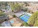 Aerial view of neighborhood amenities; pool, parking, and tennis courts at 350 Somerset Se Ln, Marietta, GA 30067