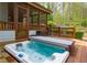 Relaxing hot tub on a wooden deck, with a screened porch and private backyard views at 104 Fairway Overlook, Woodstock, GA 30188