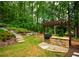 Well-equipped outdoor kitchen with stone counters, built-in grill, and a shady pergola at 104 Fairway Overlook, Woodstock, GA 30188