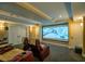 Theater room equipped with large screen, leather reclining chairs, and recessed lighting at 104 Fairway Overlook, Woodstock, GA 30188