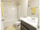 Clean bathroom with white vanity, tile flooring, and shower-tub combination at 3945 Starwood Dr, Cumming, GA 30028