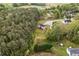 Aerial view of a home with a spacious backyard and a wooded surrounding at 160 Fieldstone Dr, Powder Springs, GA 30127