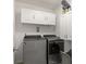 The laundry room has modern appliances and storage cabinets at 160 Fieldstone Dr, Powder Springs, GA 30127