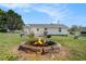 Backyard with a stone-lined firepit, perfect for cozy evenings and outdoor entertainment at 5794 Parks Rd, Cumming, GA 30041