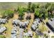 Aerial view of a neighborhood with lush trees and river views in background at 1009 Riverbend Club Se Dr, Atlanta, GA 30339