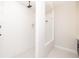 Modern bathroom featuring a walk-in shower with a glass partition and black and white tile floor at 255 Briscoe Way # 5, Alpharetta, GA 30009