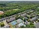 An aerial view showcasing a neighborhood with tennis courts, swimming pool, and athletic field surrounded by lush greenery at 4201 Village Green Dr, Roswell, GA 30075