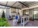 Covered patio with a fireplace, comfortable seating, and potted plants at 1059 Abington Ct, Brookhaven, GA 30319
