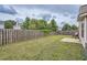 Fenced backyard featuring green grass, trees, and a view of the house at 4719 Score Ct, Snellville, GA 30039