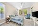 Well-lit bedroom featuring three windows, a comfy chair, light colored walls, and a ceiling fan at 2103 Stratford Commons, Decatur, GA 30033