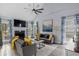 Cozy living room with vaulted ceilings, a fireplace, and large windows offering plenty of natural light at 3568 Foxworth Ct, Buford, GA 30519