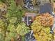 An aerial view showing the home's location on a tree lined street at 401 Briardale Court, Woodstock, GA 30189