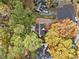 An aerial view showing the home's location on a tree lined street at 401 Briardale Court, Woodstock, GA 30189