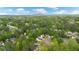 Aerial view of a neighborhood nestled in lush greenery with Stone Mountain visible in the background at 536 Crestridge Ct, Stone Mountain, GA 30083