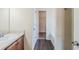 Well-lit bathroom showcasing a sink, wood cabinets and vinyl flooring at 811 Betsy Ross Trl, Hampton, GA 30228
