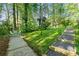 Backyard featuring a seating area and staircase leading to the upper level with green grass at 3982 Battleford Ct, Atlanta, GA 30341