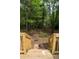 View of the backyard shows the trees and landscaping at 6881 Homestead Rd, Rex, GA 30273