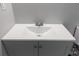 Modern bathroom vanity with gray cabinets, white countertop and a vessel sink at 6881 Homestead Rd, Rex, GA 30273