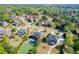 Stunning aerial view of a neighborhood with mature trees, a golf course, and beautiful homes with private pools at 2199 Tayside Nw Xing, Kennesaw, GA 30152