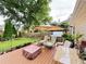 Relaxing backyard deck featuring an umbrella, hot tub, fire pit, and lovely green space at 4025 Mcdowell Dr, Acworth, GA 30101
