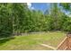 The backyard features lush green grass, bordered by a wooden fence and mature trees at 1213 Blue Springs Dr, Loganville, GA 30052