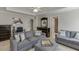 Spacious sitting area with two couches, an ottoman, and a view leading to the bathroom, providing comfort and convenience at 5093 Heartland Trl, Hoschton, GA 30548