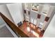 Stunning aerial shot of an open-concept living room with high ceilings and a fireplace at 6023 Brookside Oak Cir, Norcross, GA 30093